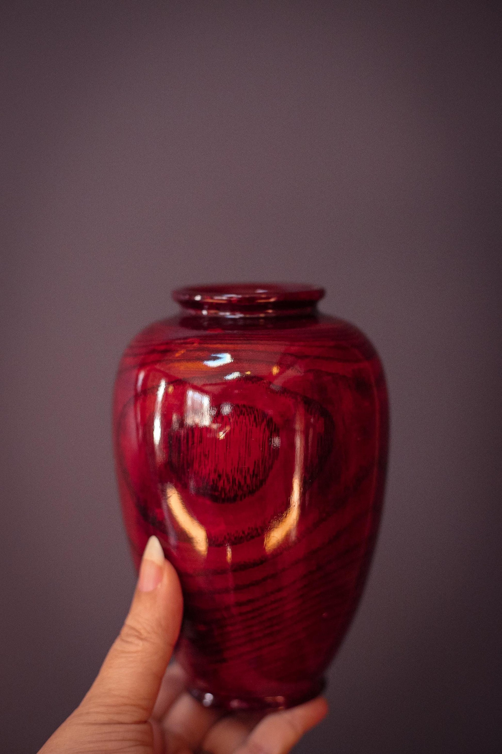 Laquered Turned Wood Vase - Vintage Korean Wooden Vase