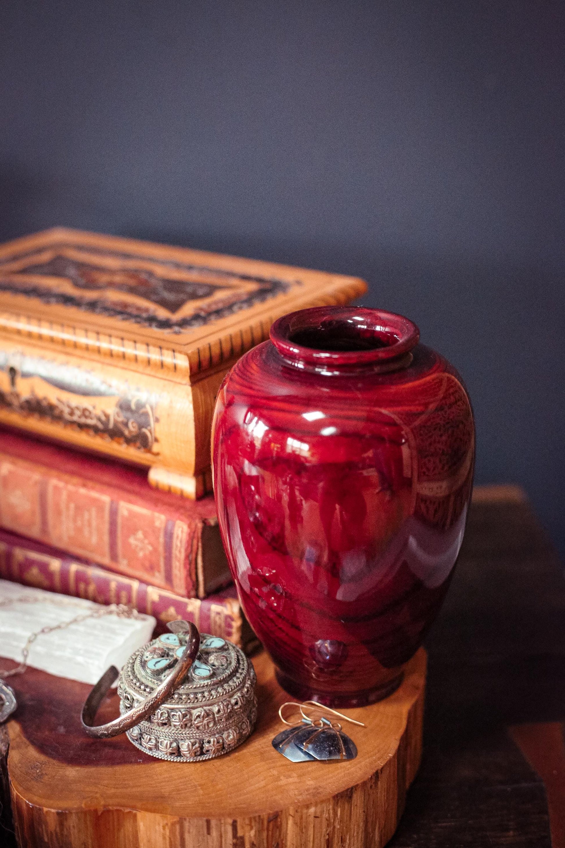 Laquered Turned Wood Vase - Vintage Korean Wooden Vase