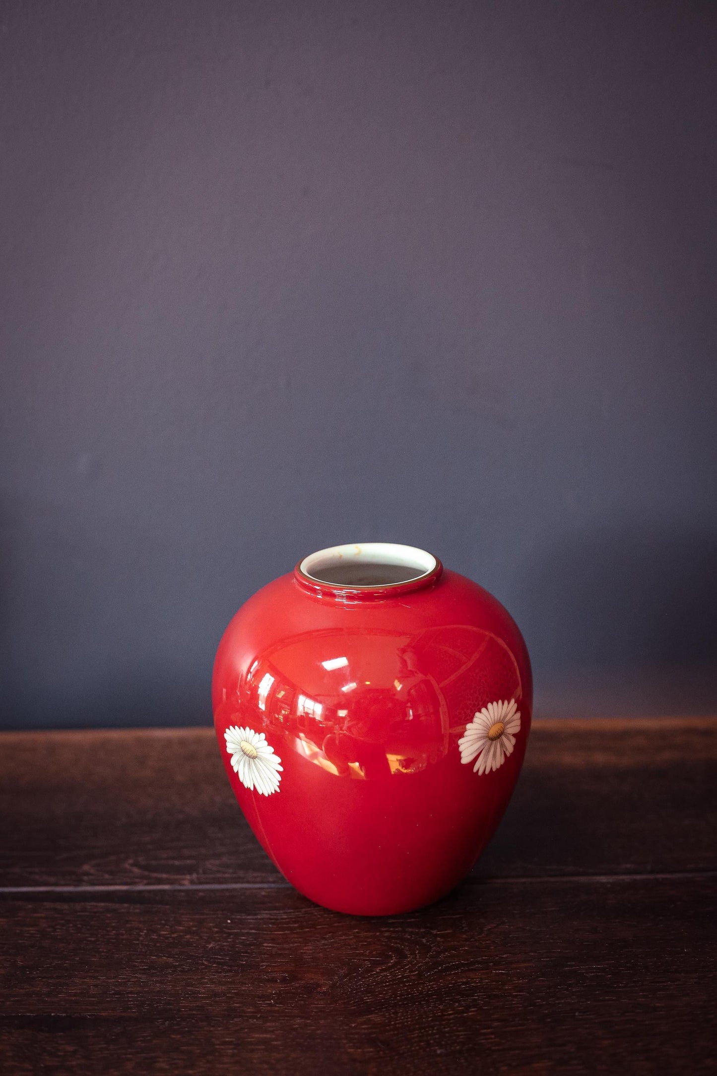 Noritake Red/Orange Vase with White Daisy - Vintage Japanese Vase