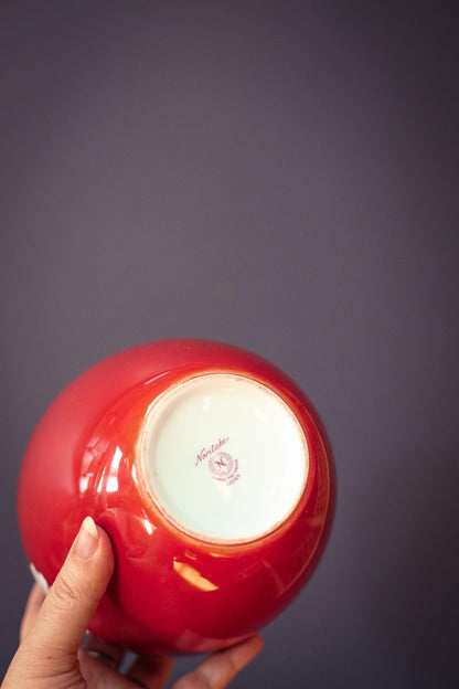 Noritake Red/Orange Vase with White Daisy - Vintage Japanese Vase