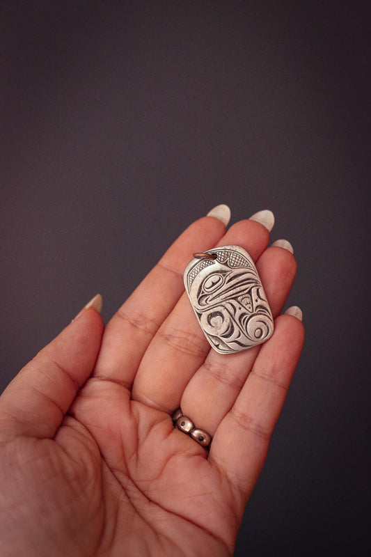 Pewter Raven Pendant Necklace - Vintage Frederick Pewter Canada First Nations Style Pendant