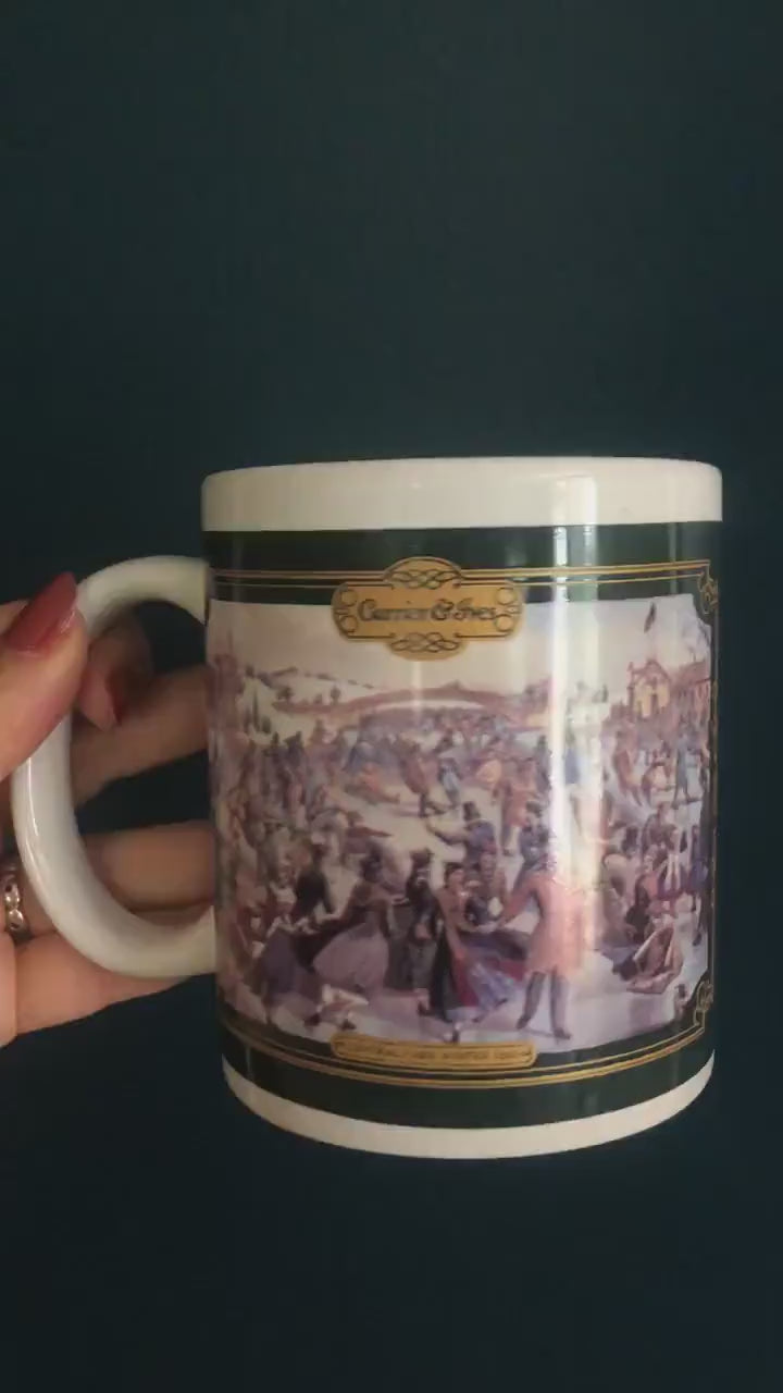 Pair of Vintage Central Park Holiday Mugs - Carrier & Ives Vintage Coffee Mugs