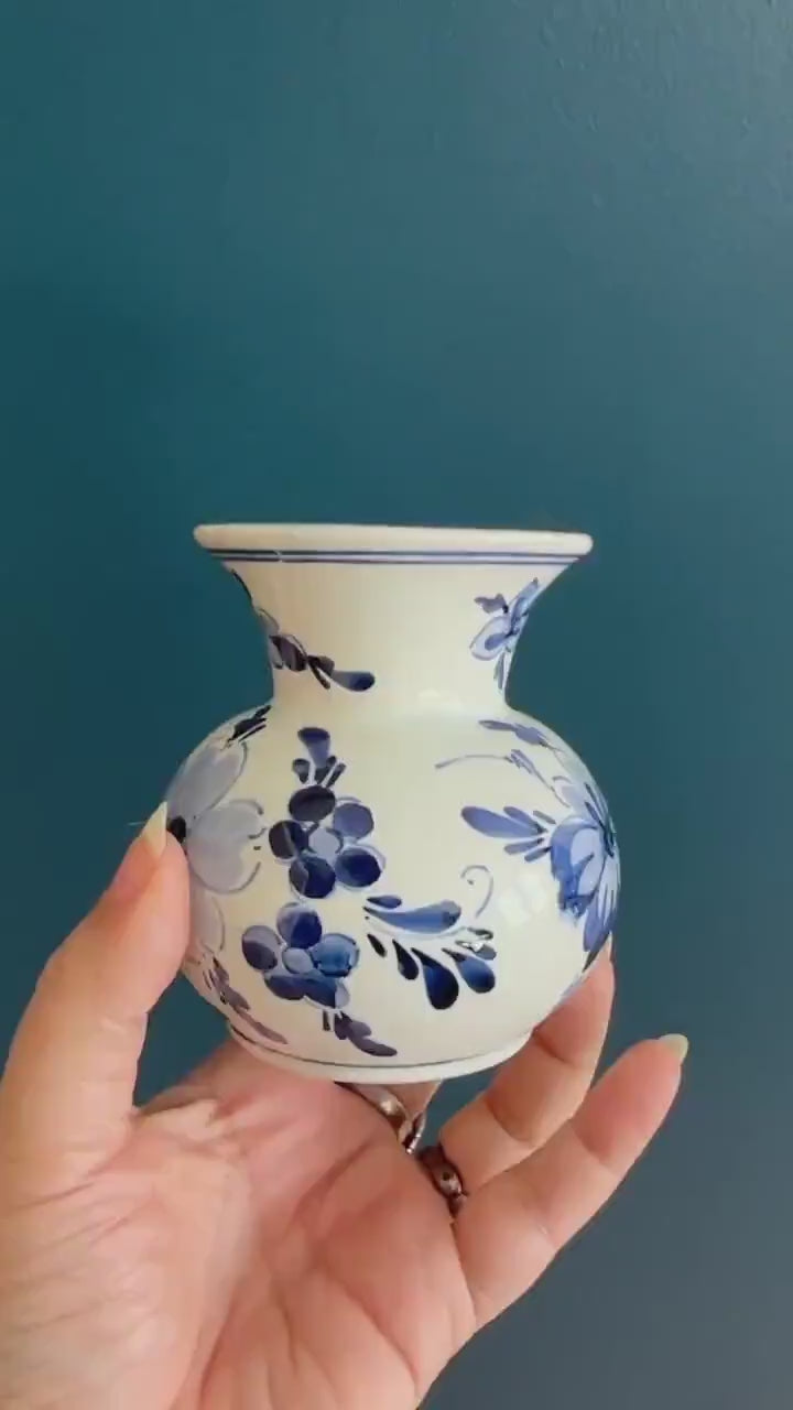 Pair of Blue White Delft Painted Vases - Set of 2 Vintage Hand Painted Vases