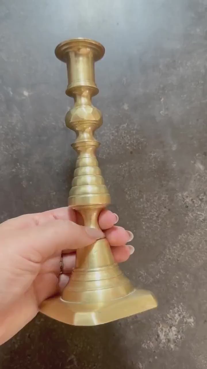 Antique Victorian 19th Century Beehive Candle Holder - Antique Brass Candle Base