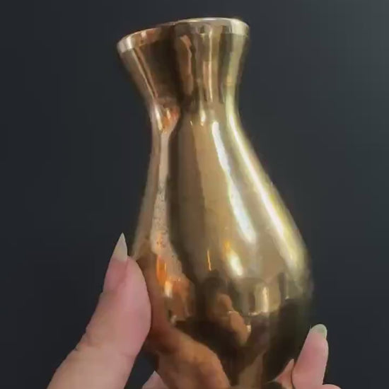 Korean Solid Minimal Brass Vase - Vintage Metal Vase Made in Korea