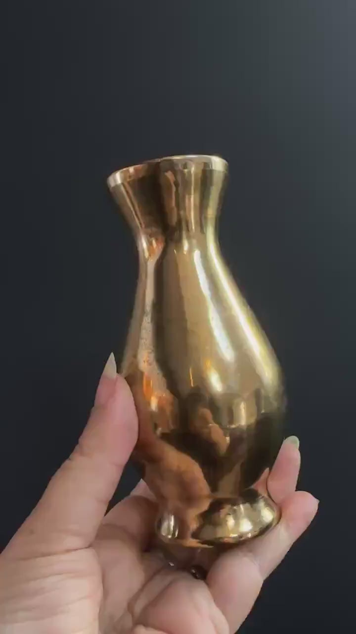 Korean Solid Minimal Brass Vase - Vintage Metal Vase Made in Korea