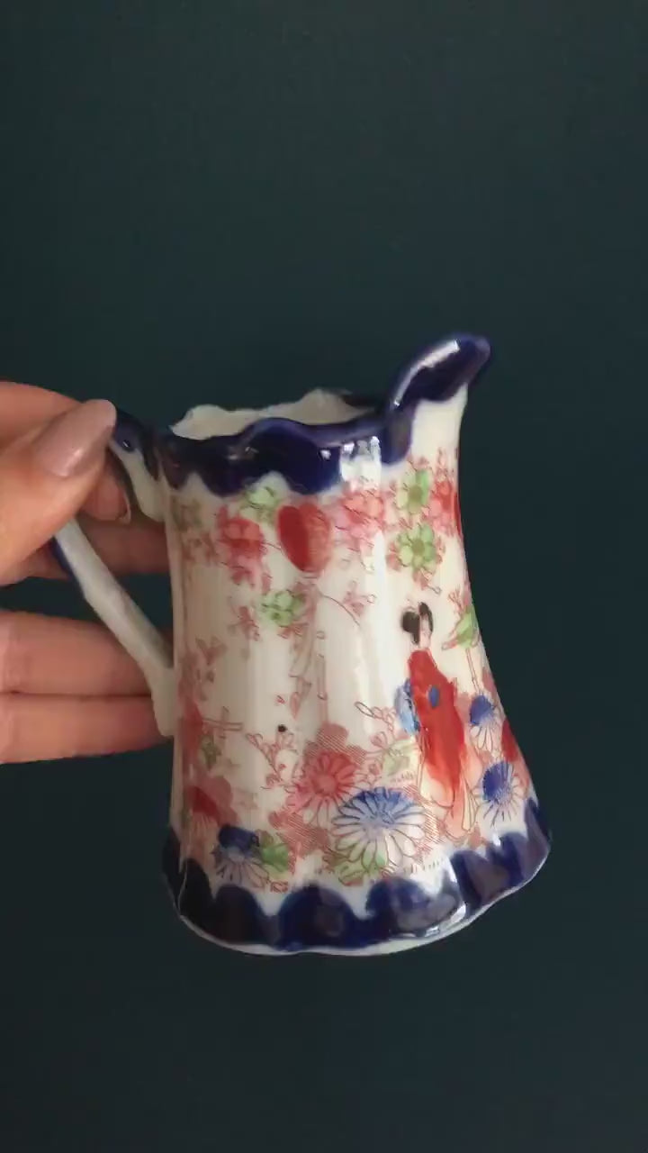 Small Hand Painted Nippon Pictorial Pitcher - Antique Nippon Japanese Porcelain Pitcher