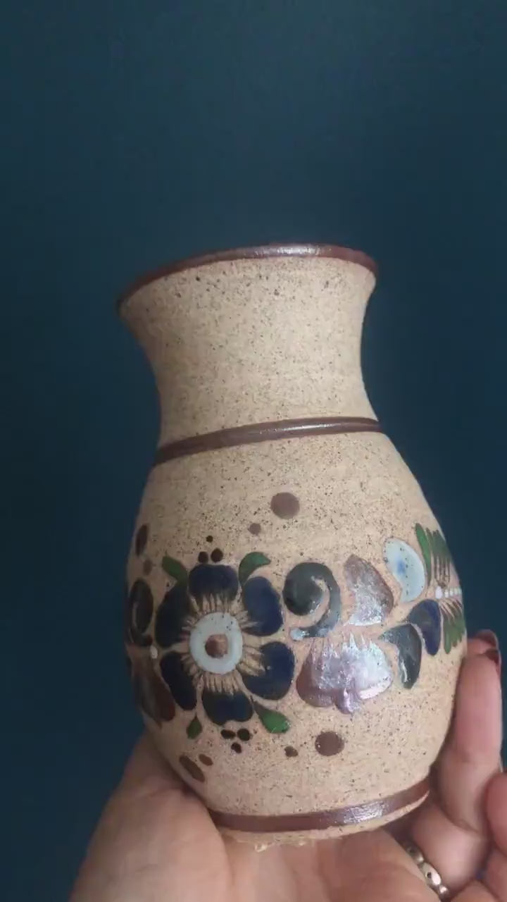 Mexican Pottery Vase - Hand Painted Earthenware Vase Tonala Pottery