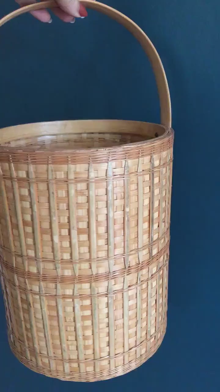 Round Wine Basket with Handle - Wicker Rattan Cylinder Basket
