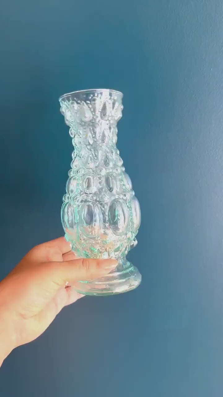 Light Blue Glass Vase with Bubble Texture - Vintage Glass Vase