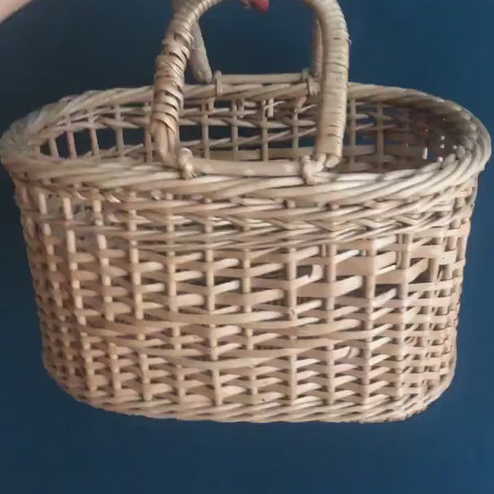 Oval Flat Bottom Basket Purse with Handles - Vintage Market Basket with Handles