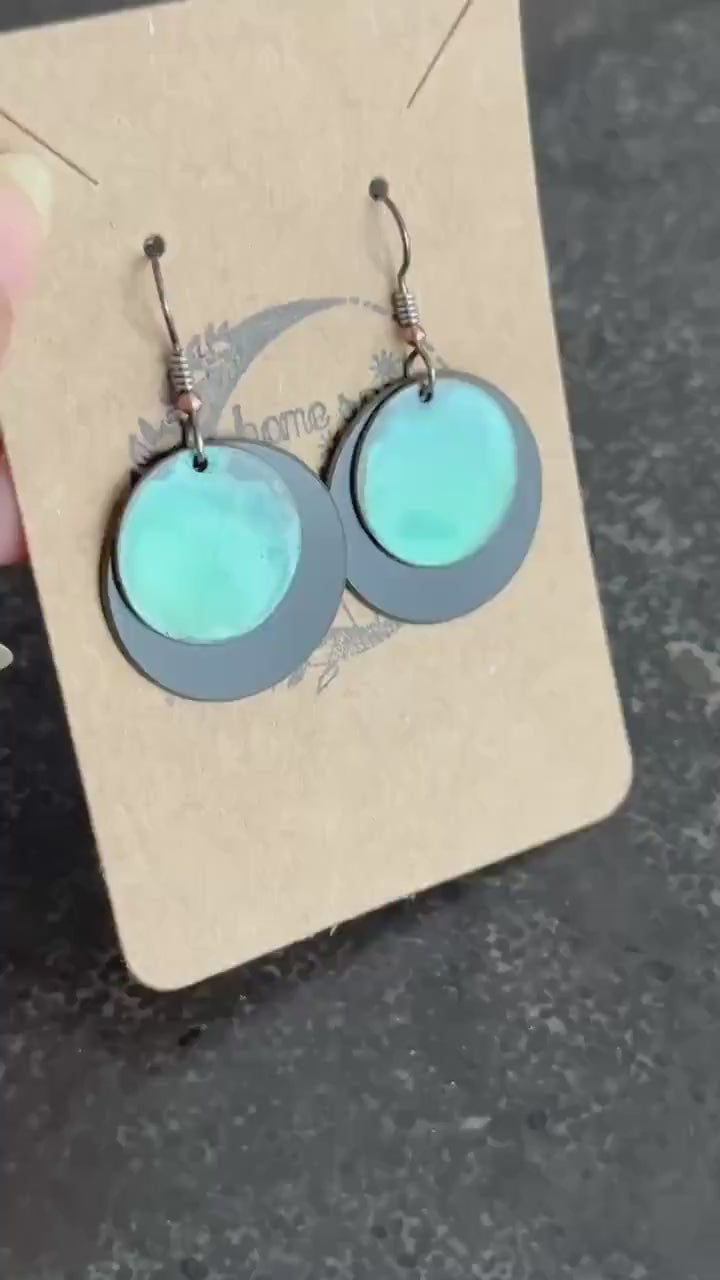 Eclipse Metal and Copper Circle Earrings - Vintage Mixed Metal Circular Earrings