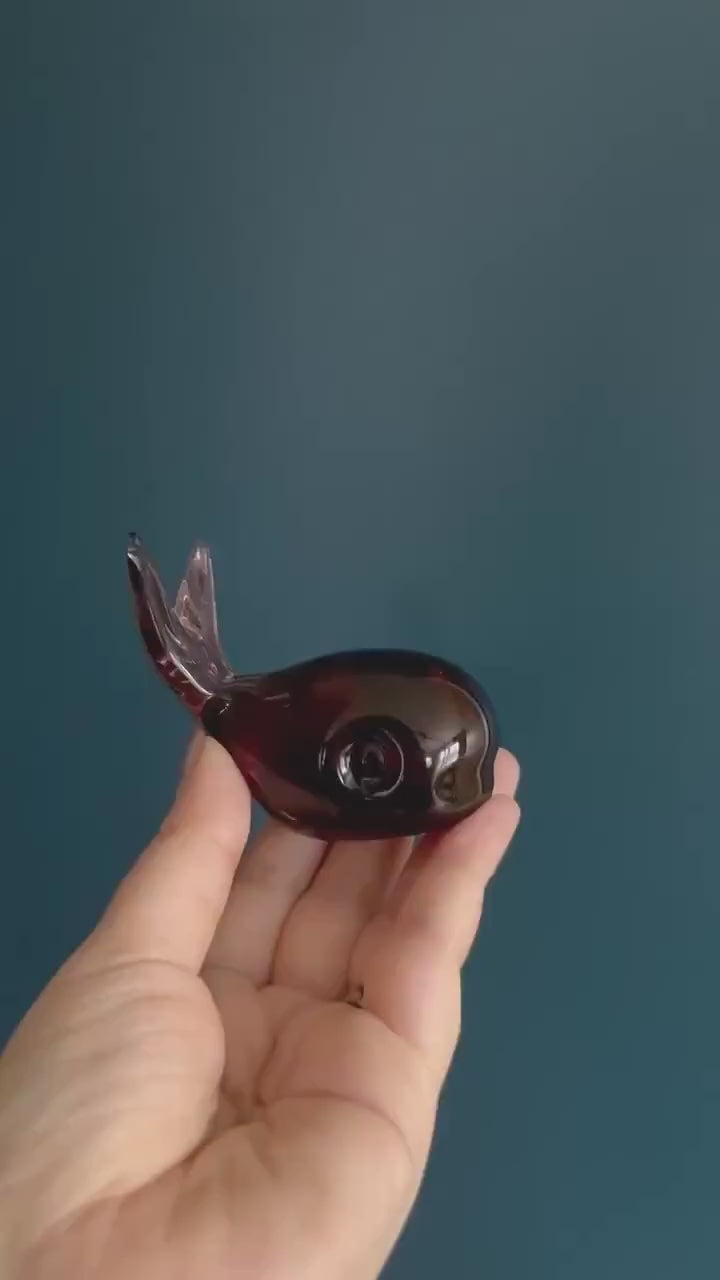 Small Purple Art Glass Whale Figure - Vintage Studio Glass Paperweight Figurine