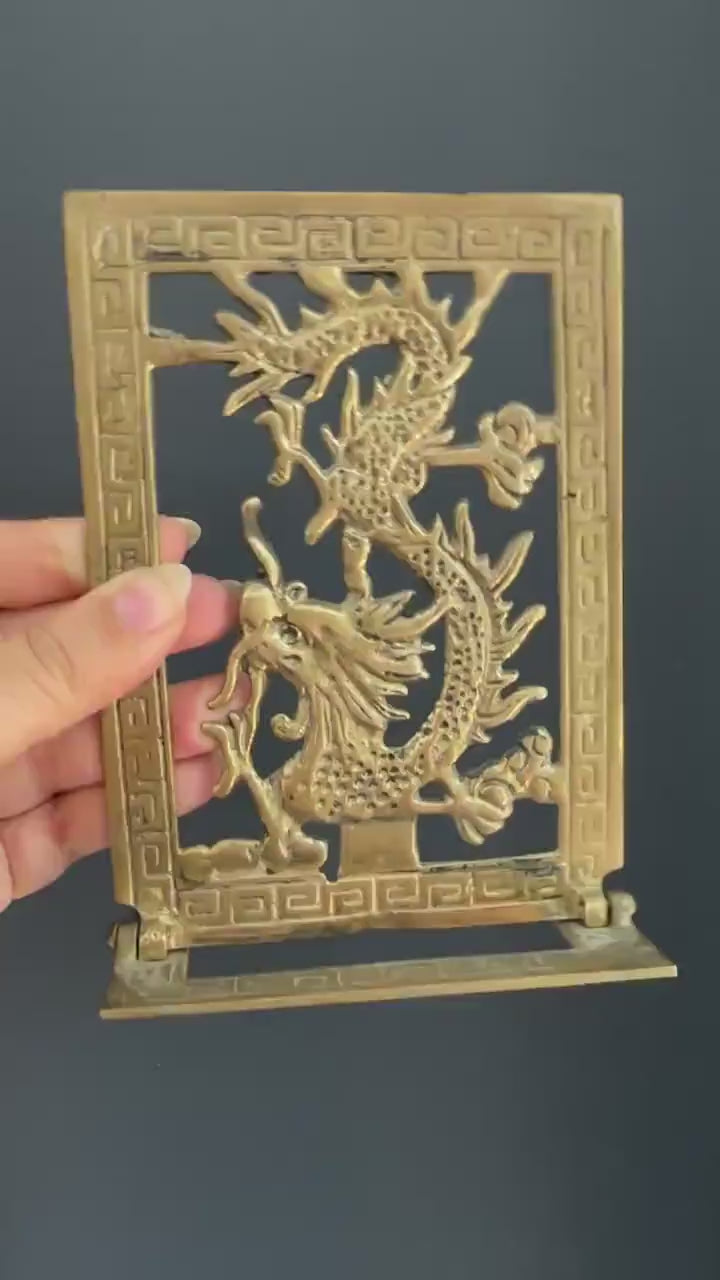 Brass Dragon Folding Bookend - Vintage Brass Folding Stand