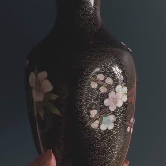 Cloisonné Vase and Match Holder - Vintage Colorful Floral Chinese Cloisonné