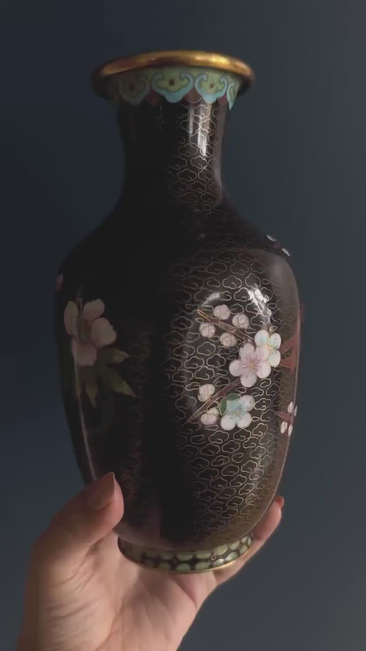 Cloisonné Vase and Match Holder - Vintage Colorful Floral Chinese Cloisonné