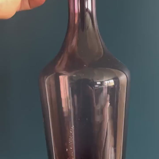 Amethyst Glass Decanter and Shot Glasses - Vintage Midcentury Modern Barware Purple Glass