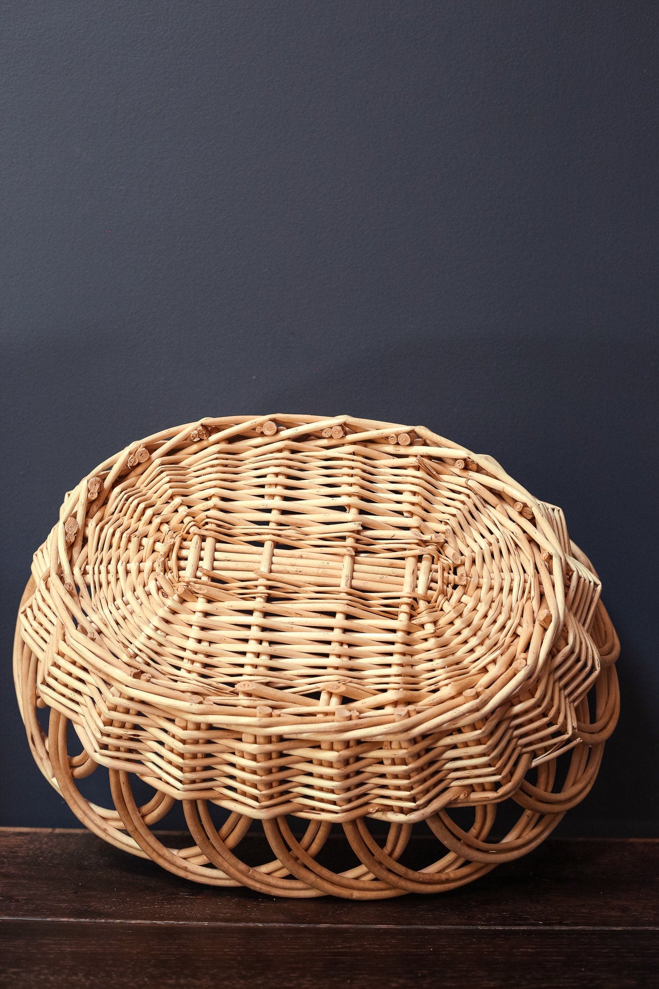 Large Oval Lace Edge Bleached Willow Branch Basket - Modern Farmhouse Console Basket