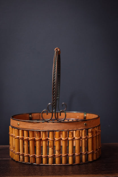 Wire Bamboo Oval Flat Bottom Basket - Boho South Asian Basket Decor