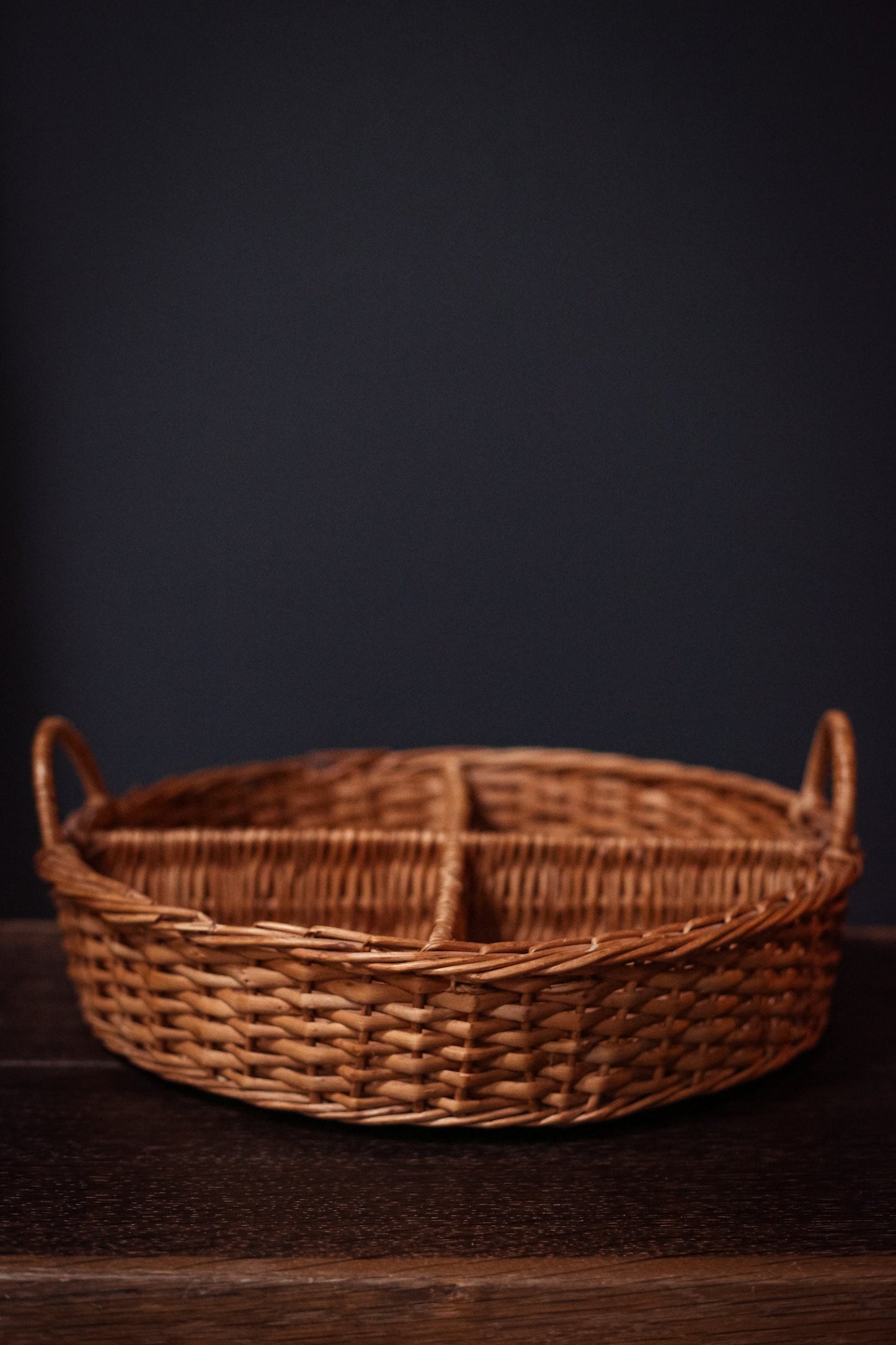 Divided Console Basket with Handles - Round Wicker/Rattan Modern Farmhouse Basket