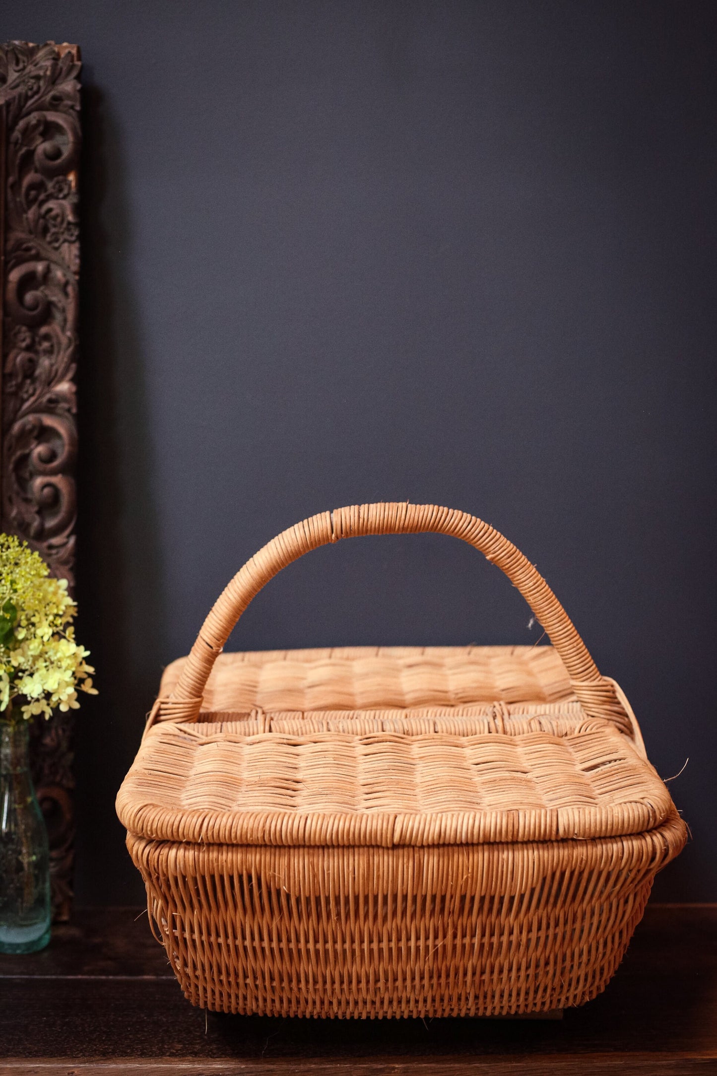 Oversized Round Bottom Wicker Rattan Picnic Basket with Handle - Extra Large/ Giant Modern Farmhouse Country Basket