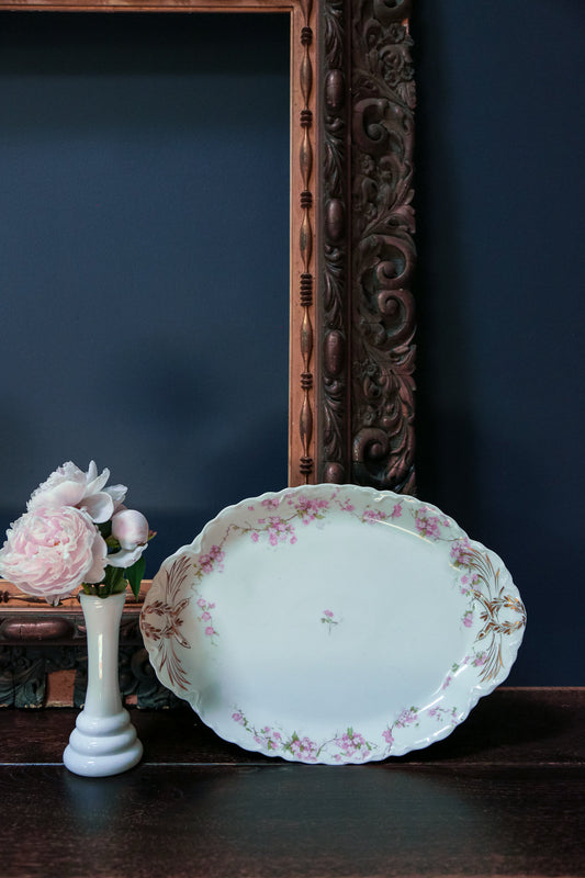 Haviland Limoges Gilded Pink Rose Floral Platter - Vintage Haviland Limoges Porcelain Scallop Edge Serving Plate