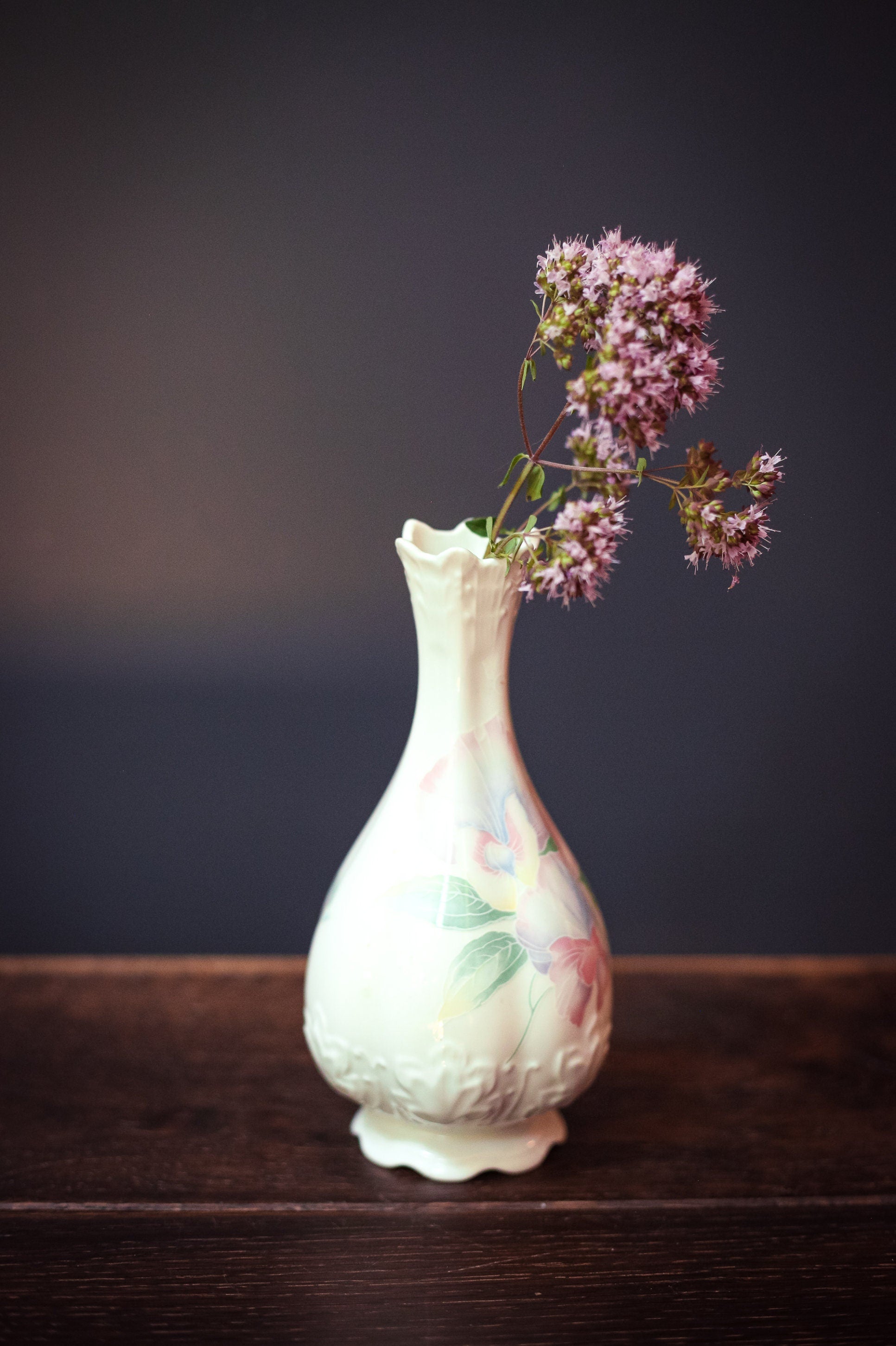 Pastel Watercolor Floral Porcelain Vase with Repousse and Scallop Edge Details - Vintage Aynsley Little Sweetheart Vase