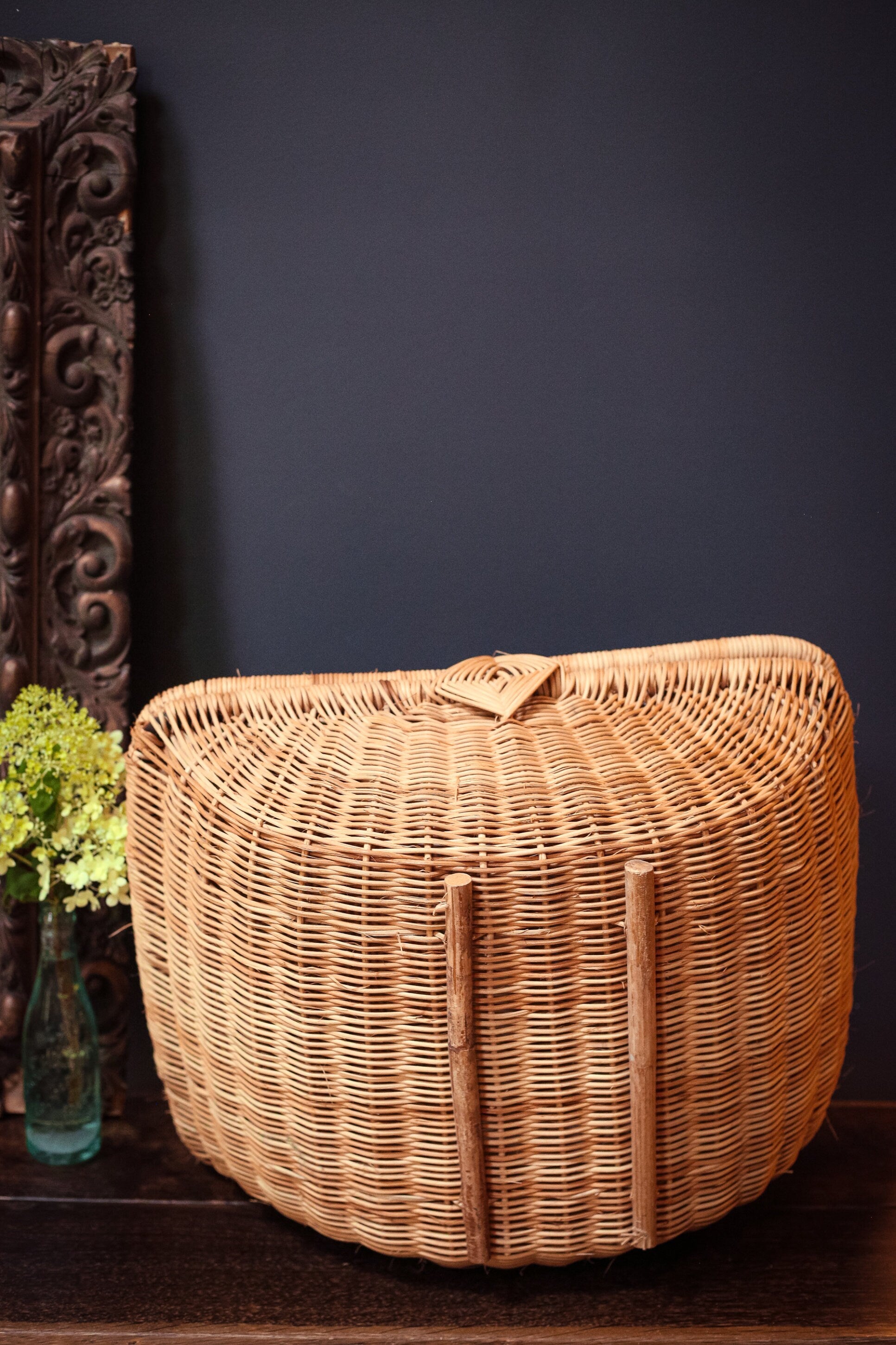 Oversized Round Bottom Wicker Rattan Picnic Basket with Handle - Extra Large/ Giant Modern Farmhouse Country Basket