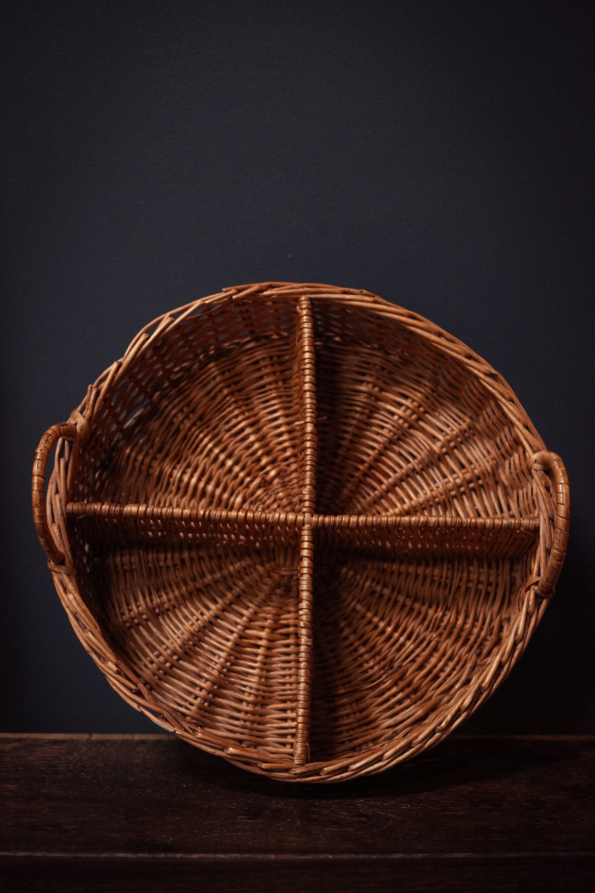 Divided Console Basket with Handles - Round Wicker/Rattan Modern Farmhouse Basket