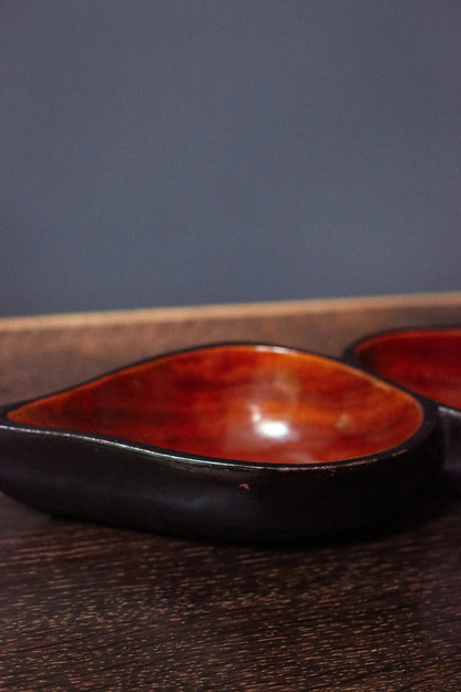 Vintage Hand Carved Wood Divided Bowl - Midcentury Modern Wooden Tableware/Barware Server