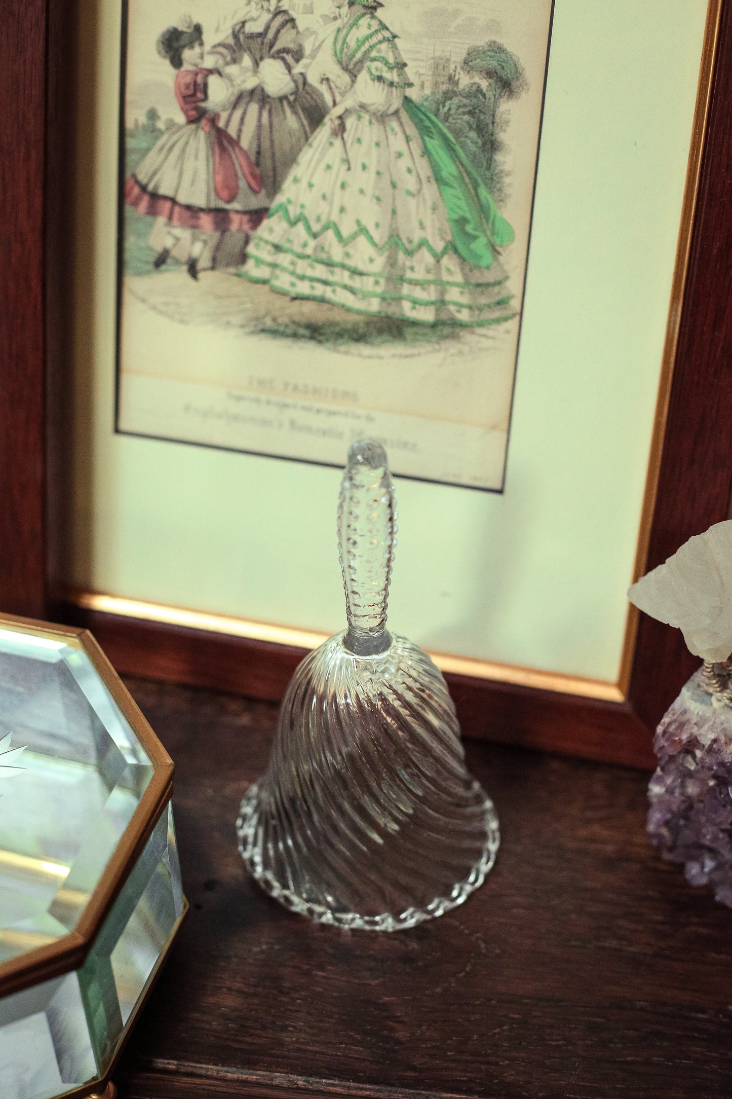 Crystal Glass Bell with Spiral & Hobnail Patterns - Vintage Crystal Bell