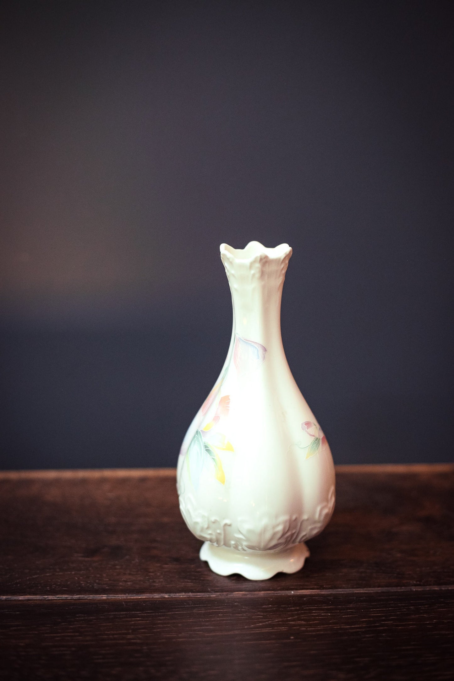 Pastel Watercolor Floral Porcelain Vase with Repousse and Scallop Edge Details - Vintage Aynsley Little Sweetheart Vase