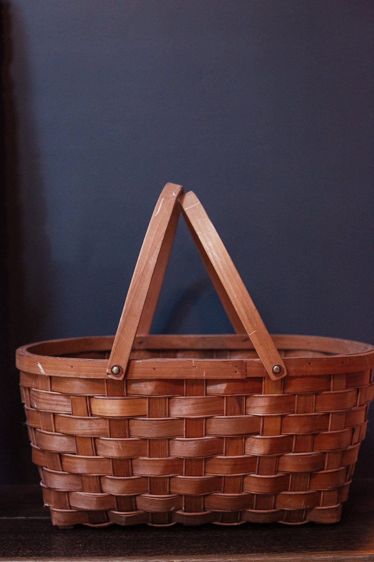 Extra Large Splint Rattan & Wood Market Basket with Swing Handles - Woven Wood Country Gathering Shopping Basket