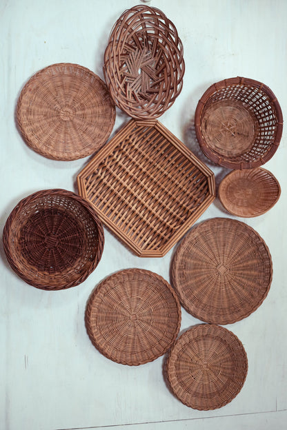 Wall Baskets with Oval/Almond, Round, Two-tone, and Square Assortment - Vintage Farmhouse Wall Basket Lot
