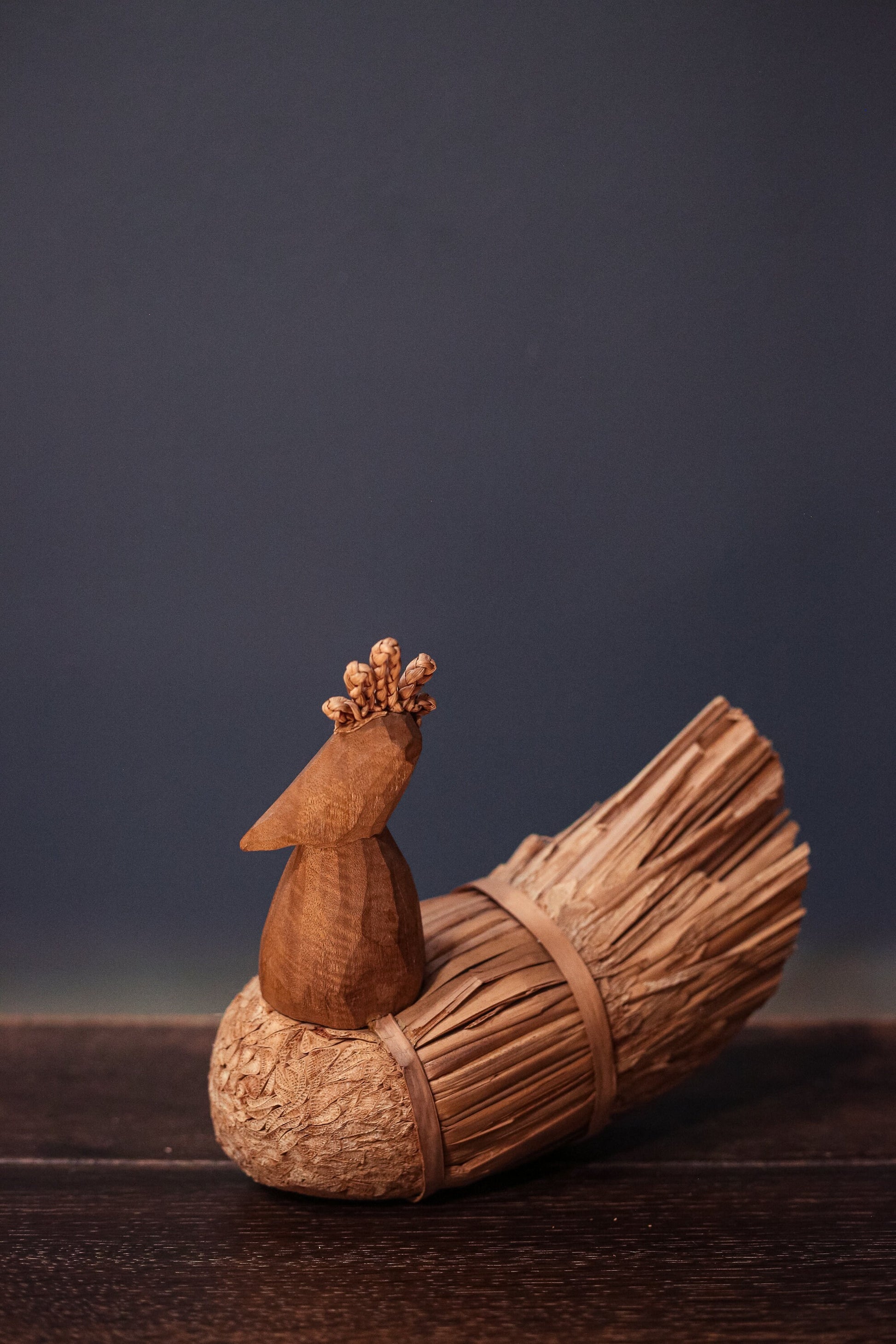Carved Wood Turkey Figure - Vintage Farmhouse Holiday Decor