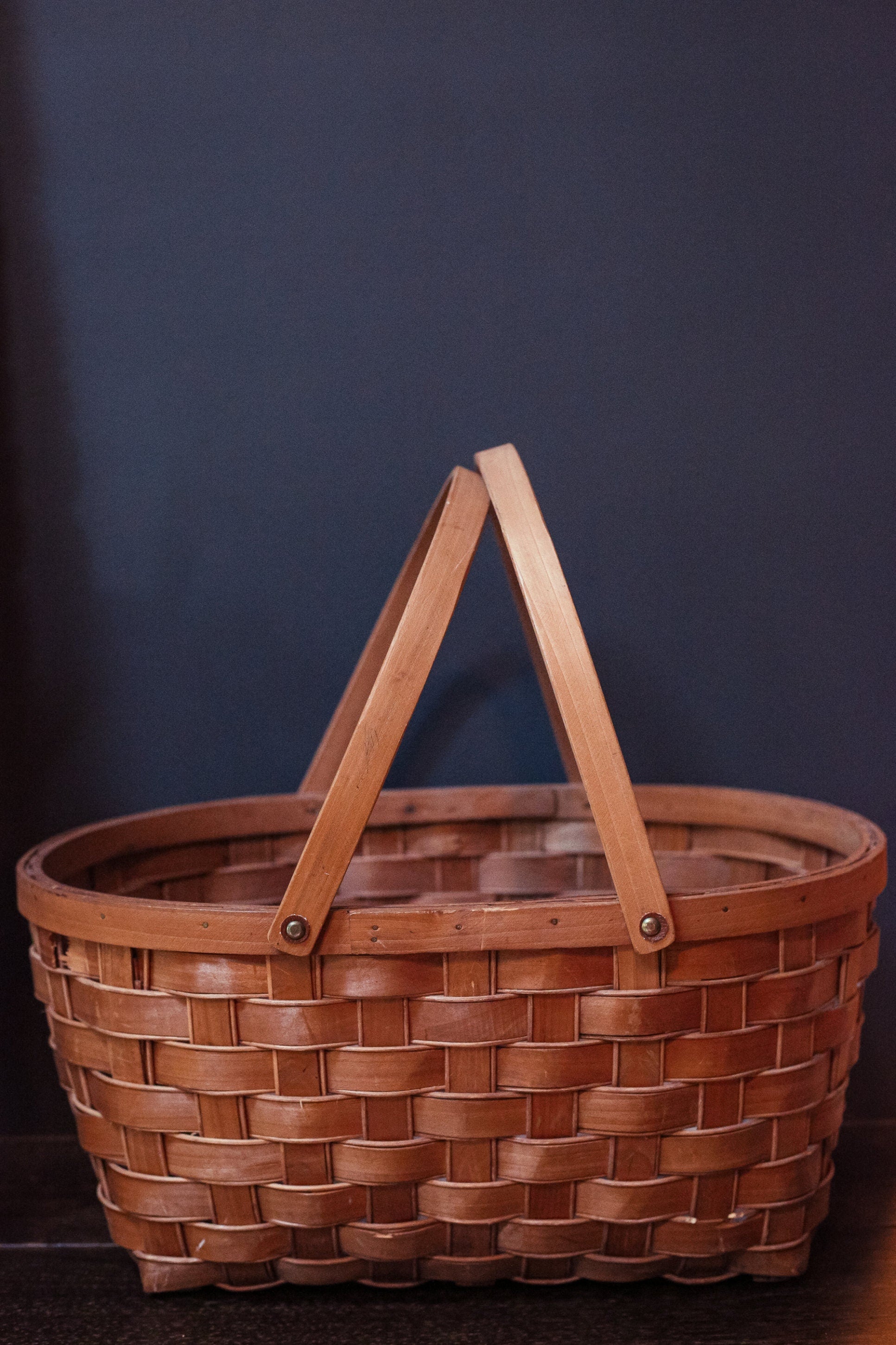 Extra Large Splint Rattan & Wood Market Basket with Swing Handles - Woven Wood Country Gathering Shopping Basket