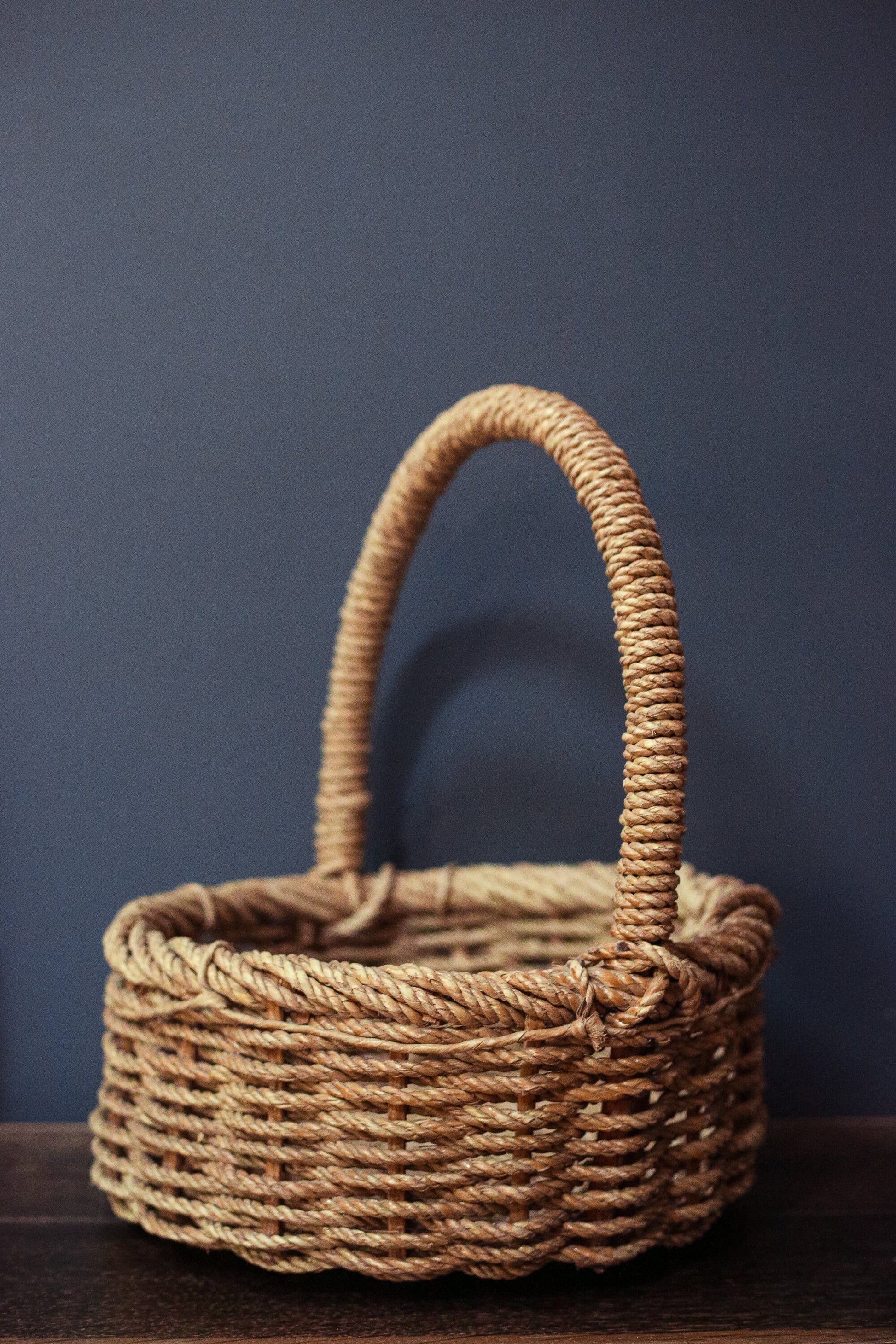 Extra Large Rope Basket Round Flat Bottom with Handle - Vintage Nautical Basket Decor