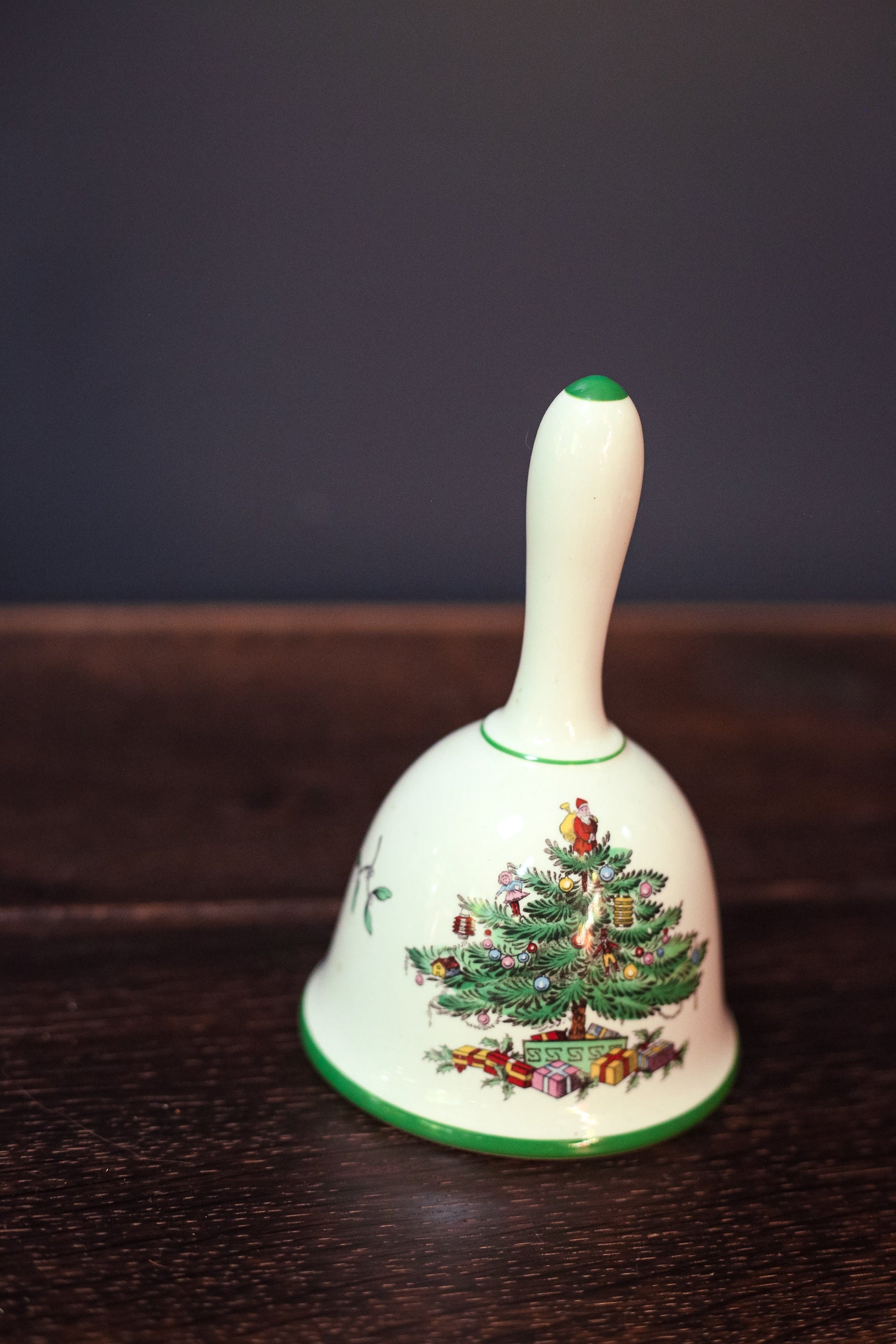 Christmas Tree & Mistle Toe Ceramic Holiday Bell - Made in England Spodes Vintage Christmas Decor
