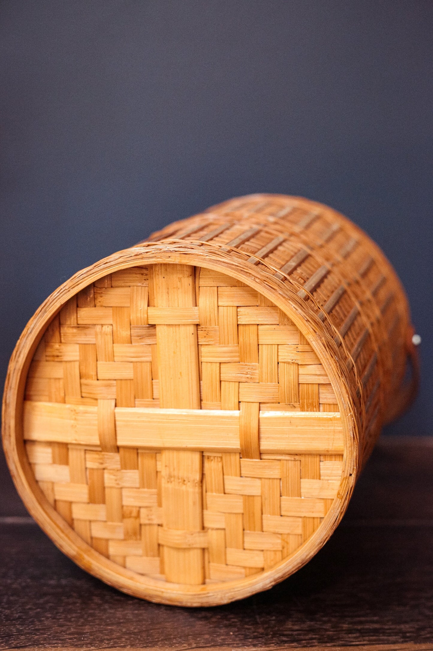 Round Wine Basket with Handle - Wicker Rattan Cylinder Basket