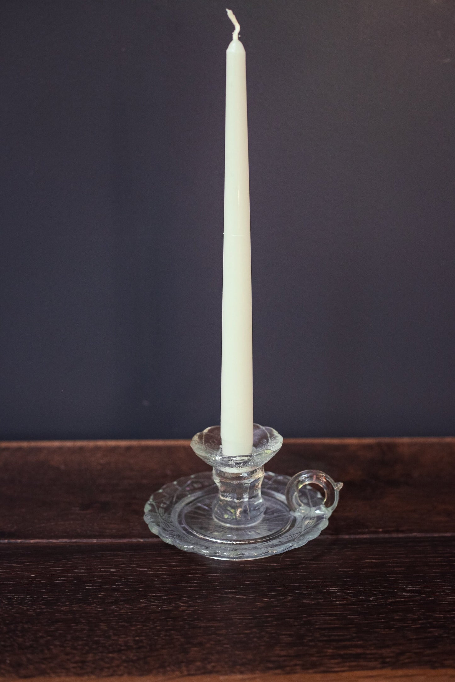 Cut Glass Candle Holder with Handle - Vintage Geometric Cut Glass Chamber Candle Base