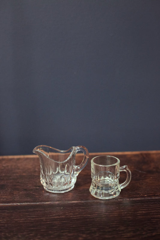 Pair of Glass/Crystal Miniature Pitcher and Stein - Mini Vintage Glass Tableware