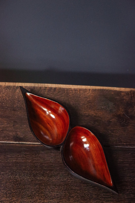 Vintage Hand Carved Wood Divided Bowl - Midcentury Modern Wooden Tableware/Barware Server