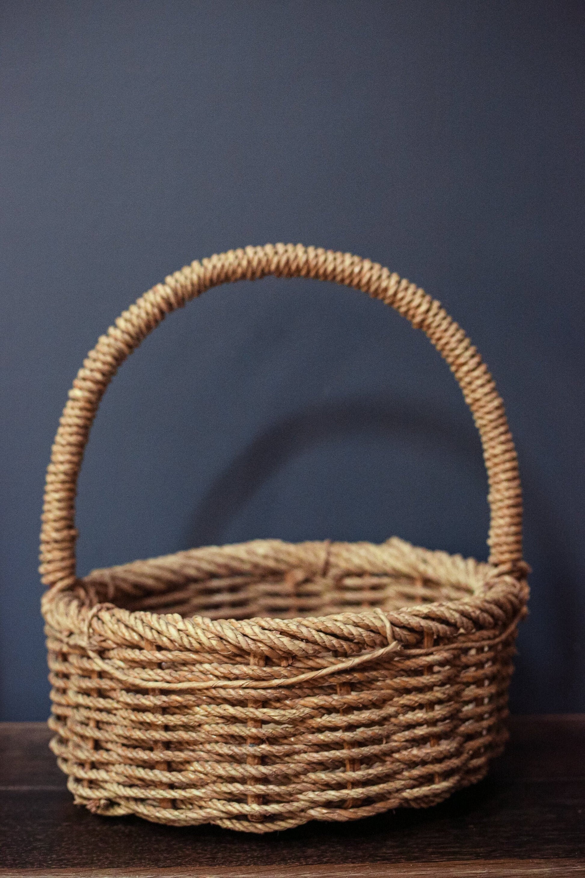 Extra Large Rope Basket Round Flat Bottom with Handle - Vintage Nautical Basket Decor