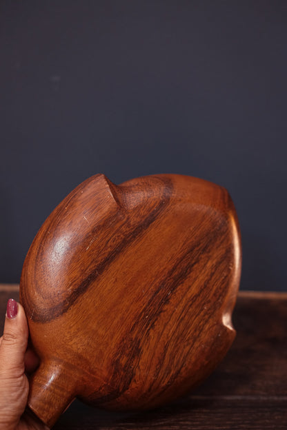 Midcentury Modern Divided Leaf Shaped Wooden Bowl - Vintage Carved MCM Teak Wood Snack Bowl