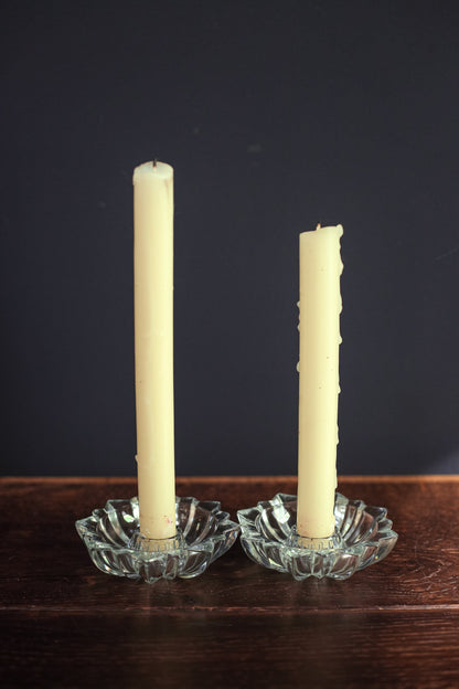 Pair of Crystal Starburst Candle Bases - Low Star Shaped Crystal Taper Candle Holder
