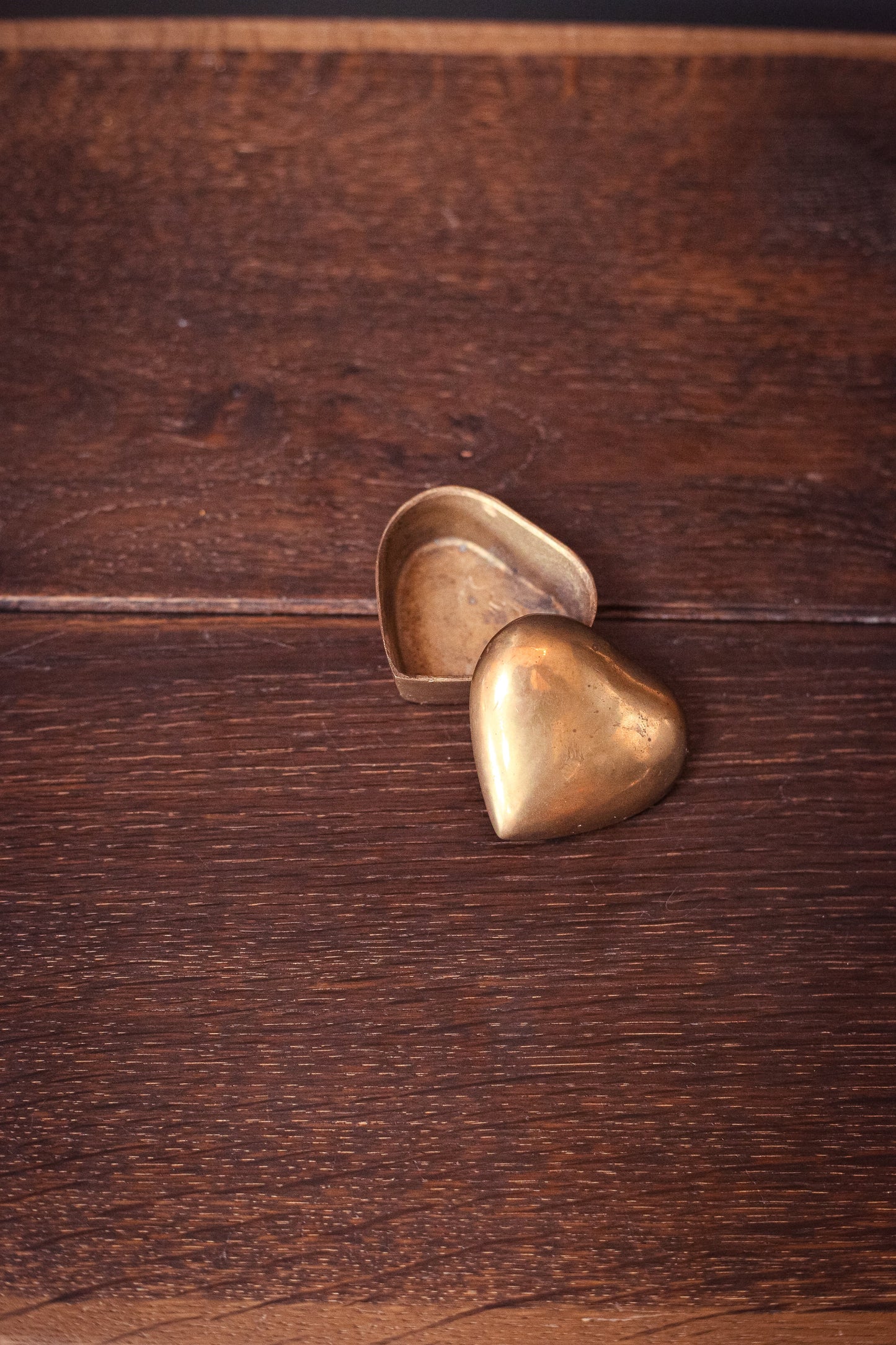Small Brass Heart Shaped Ring Dish with Lid - Heart Shaped Jewelry Storage