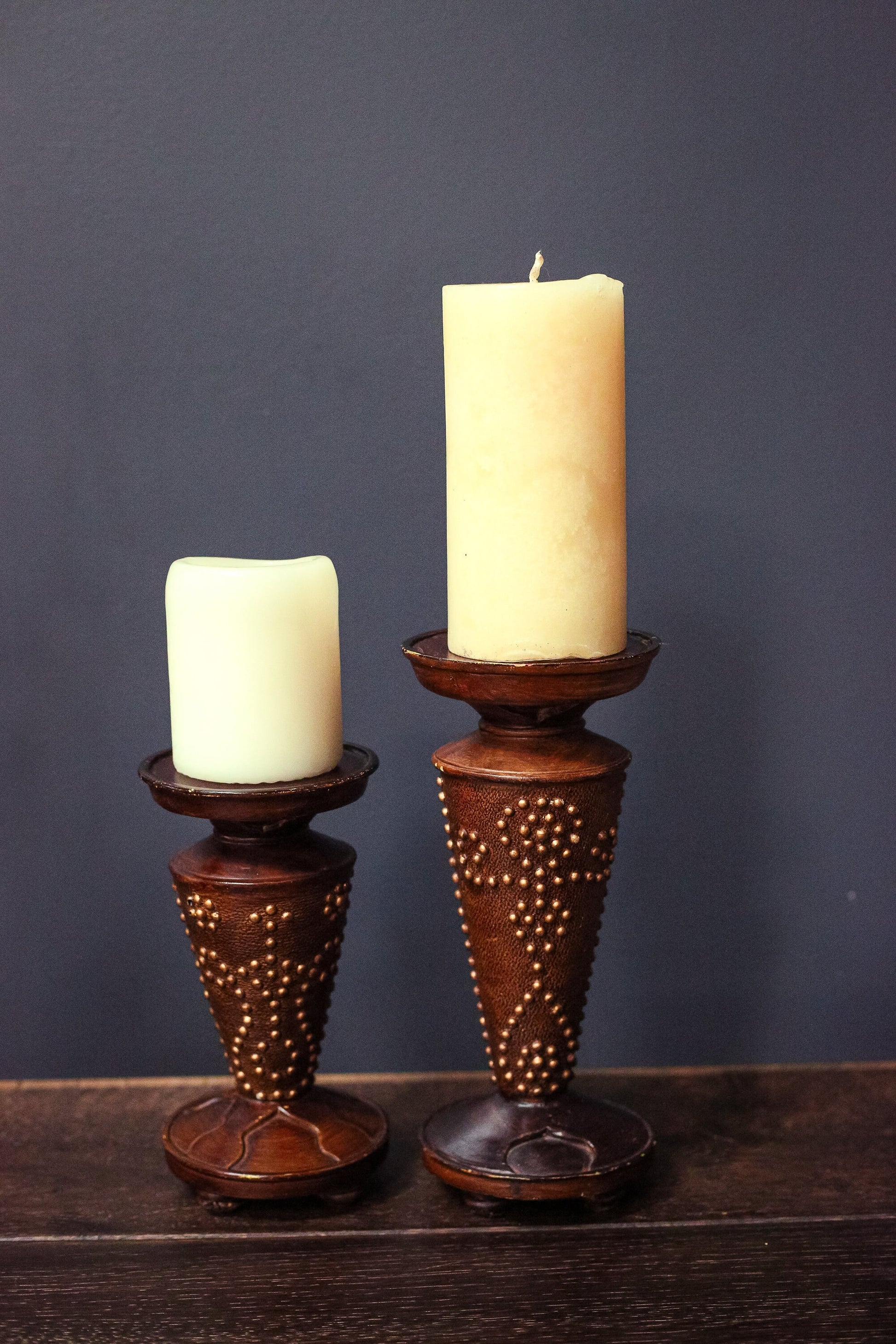Faux Leather Pillar Candle Bases - Tiki Style Candle Holder
