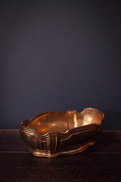 Hollywood Regency Brass Jardiniere - Vintage Scalloped Brass Decorative Bowl