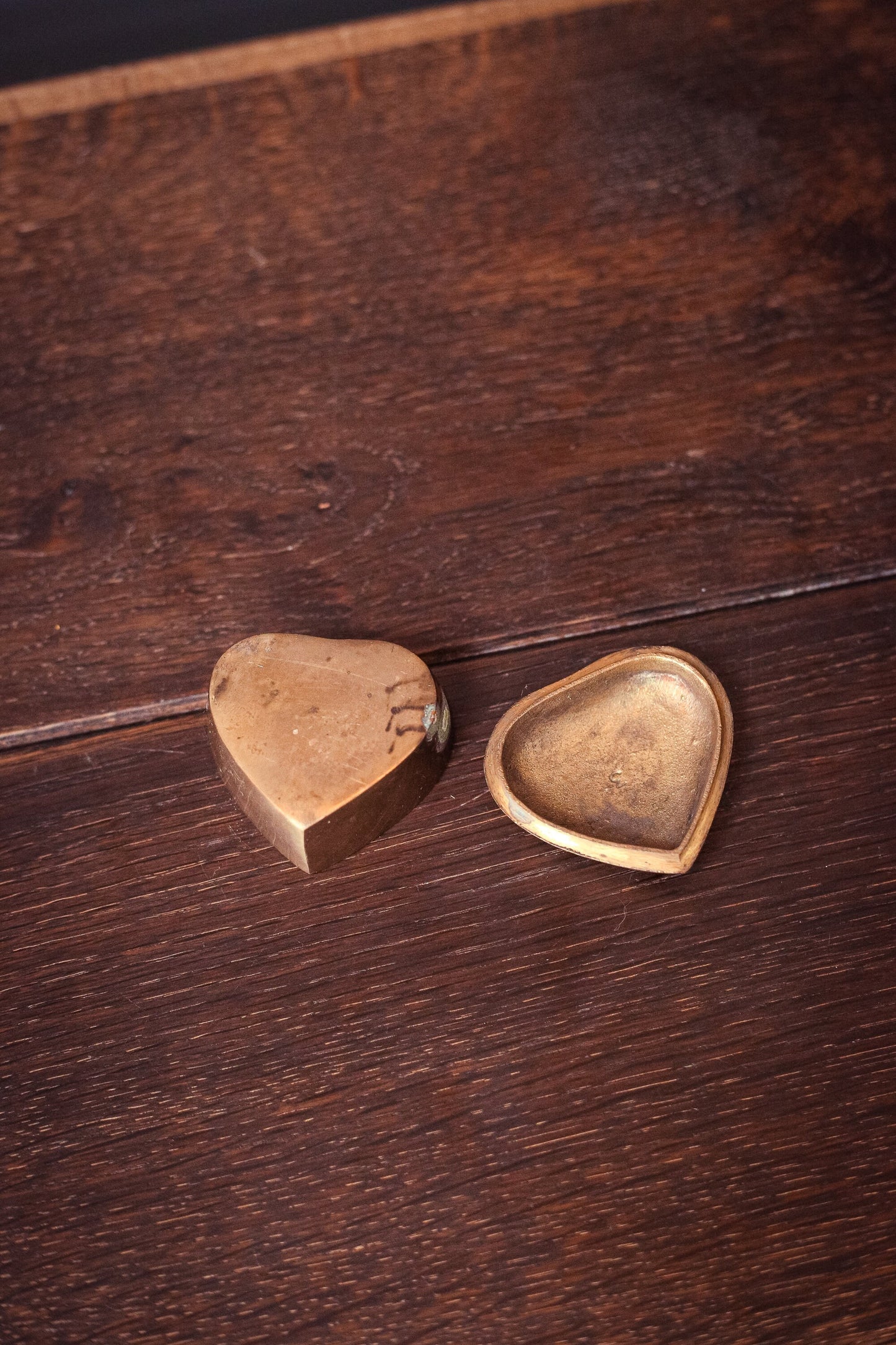 Small Brass Heart Shaped Ring Dish with Lid - Heart Shaped Jewelry Storage