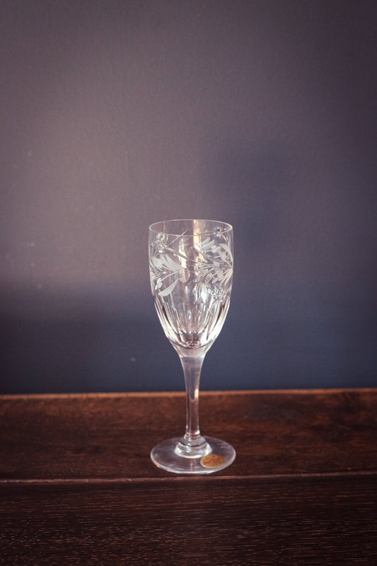 Carved & Etched Crystal Jasmine Wine Glass - Royal Brierly Made in England Carved Glass